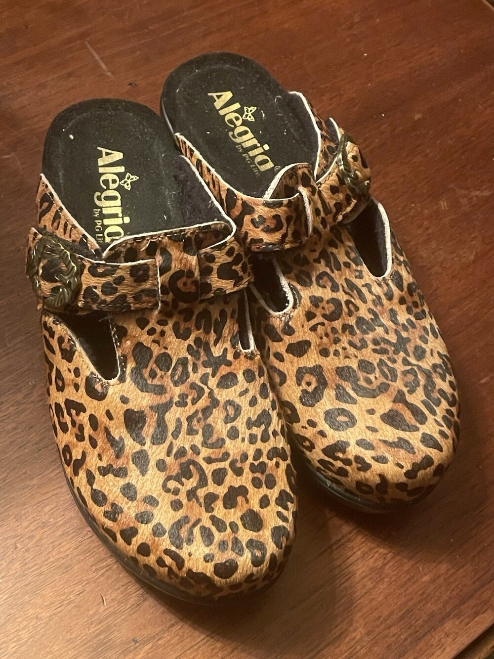 Alegria By PG Lite Women’s Shoe Size 8 US (38) Cheetah Print Mules Black